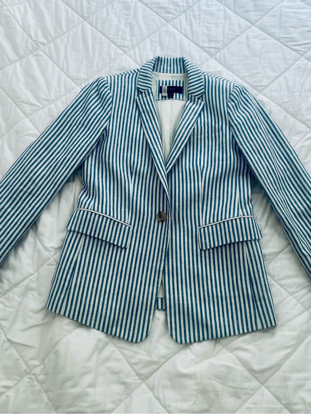 J. Crew Blue and White Striped Linen Blazer EUC
